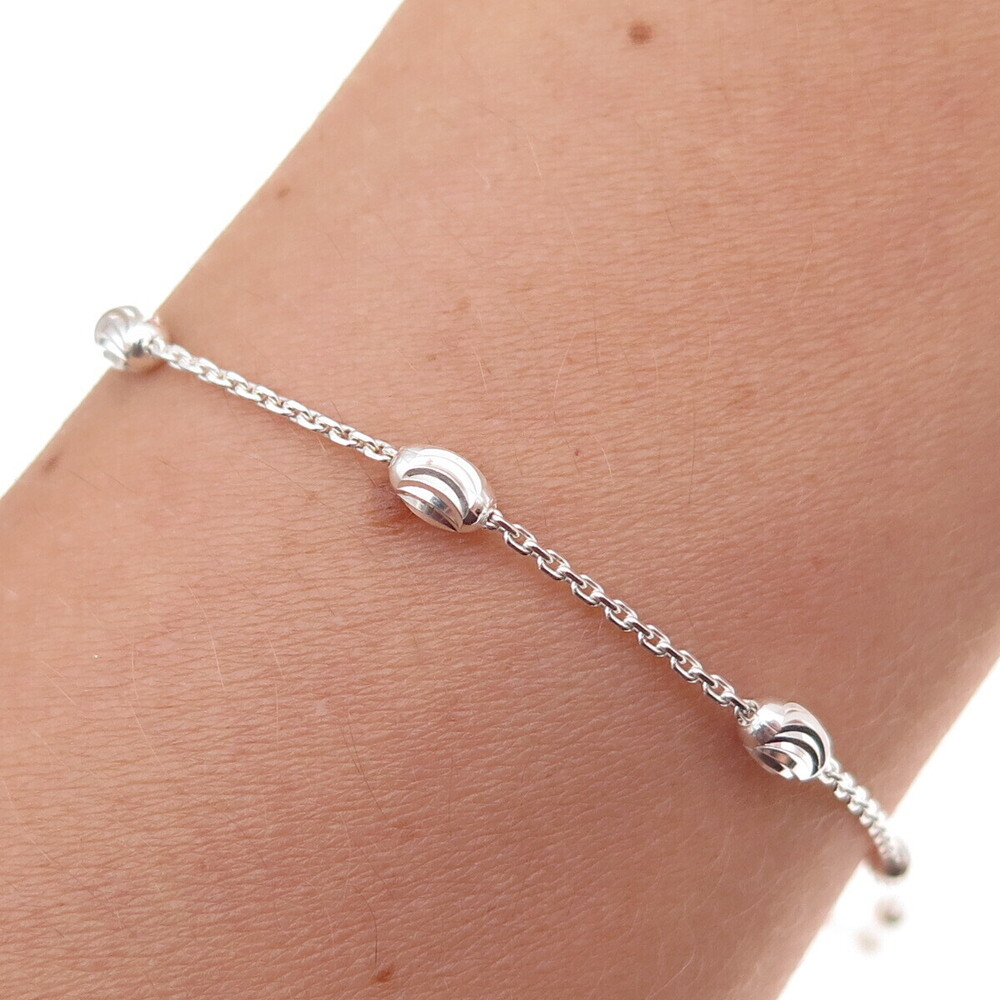 925 Sterling Silver Italy Bead By The Yard Cable Link Anklet / Bracelet 10"
